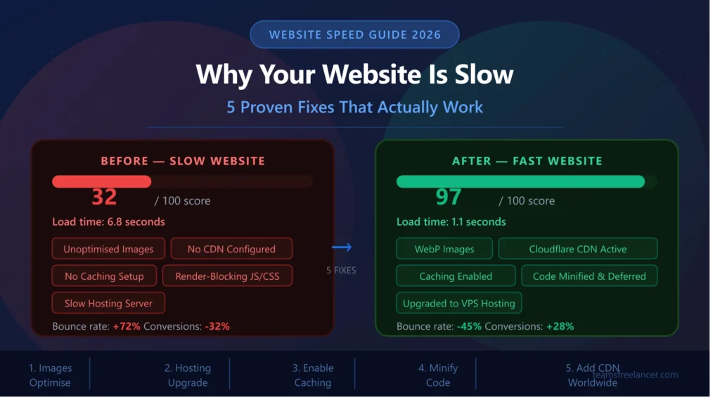 Why Your Website is Slow (5 Proven Fixes That Work in the USA, UK and Worldwide) website slow featured image